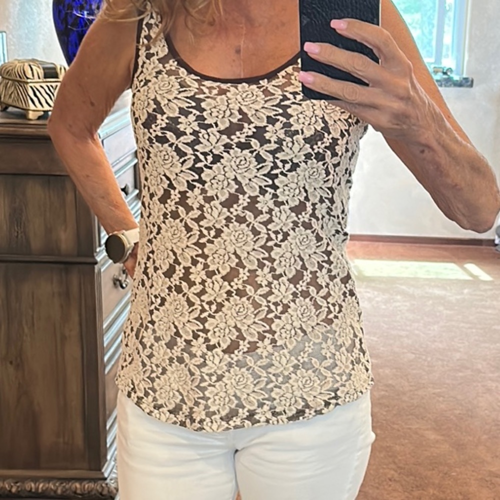BKE Brown and Cream Fitted Tank Top